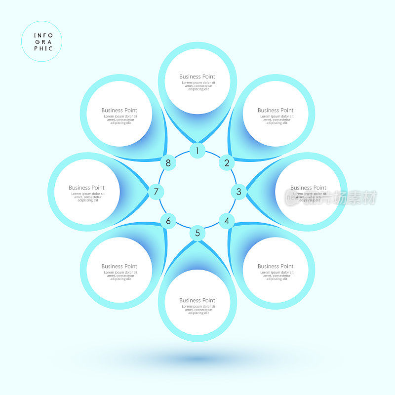 圆形信息图表模板与8个选项。