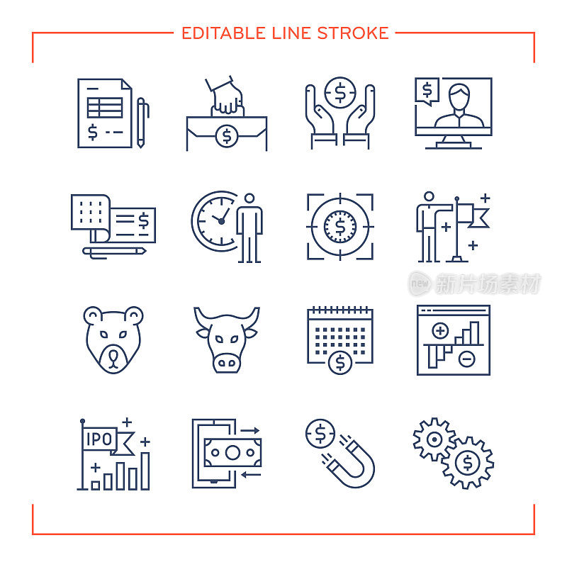 可编辑的线图标的股票市场