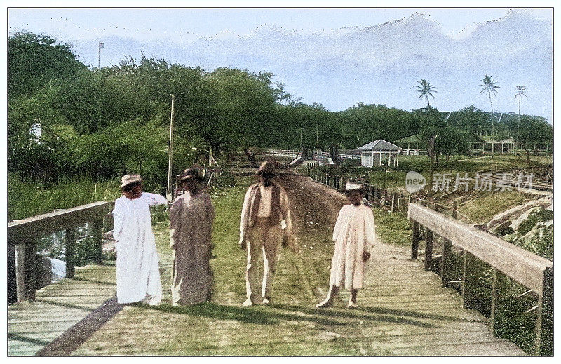 古色古香的黑白照片:夏威夷瓦胡岛的瓦阿鲁阿