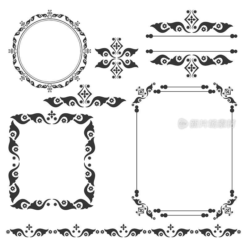 复古花卉装饰装饰矢量框架和边界