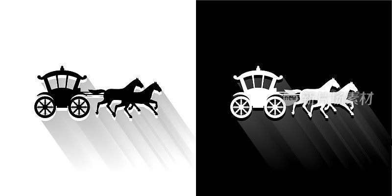 马车黑色和白色与长影子的图标