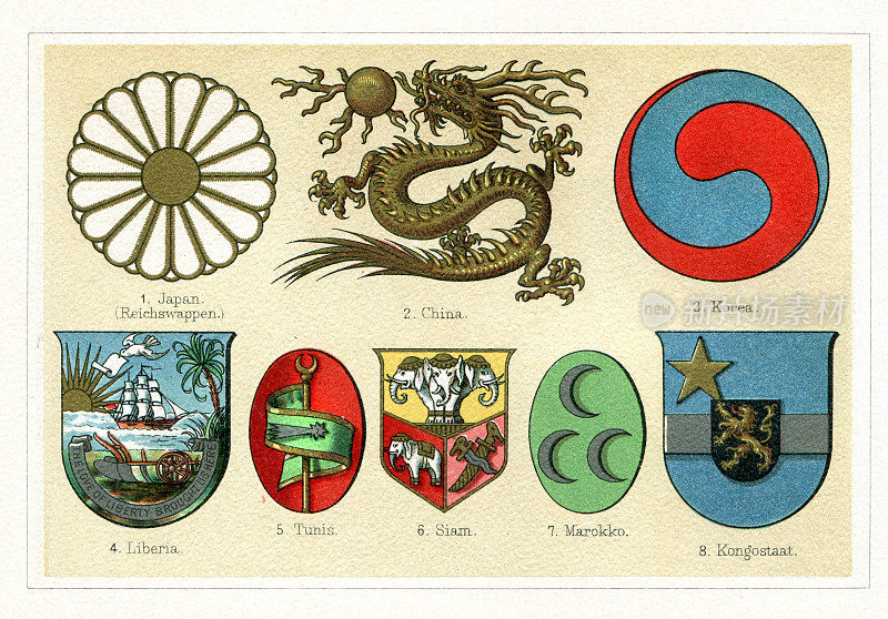 来自亚洲和非洲的古董徽章1897年