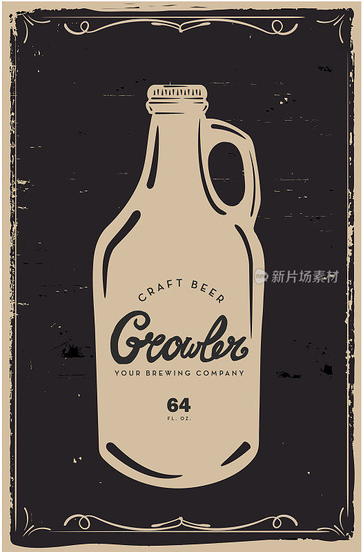 手绘精酿啤酒Growler玻璃罐与样本文本标签