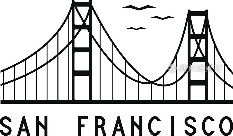 旧金山金门大桥矢量插图