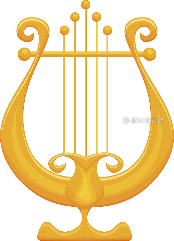 金色七弦琴矢量插图孤立在白色的背景