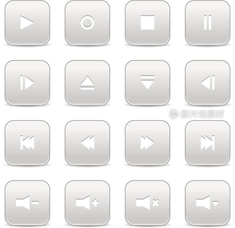 灰色媒体播放器音频视频图标方形按钮