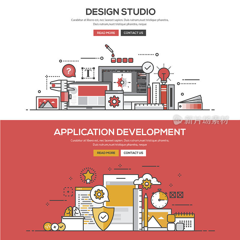 平面设计线概念-设计工作室和应用程序开发