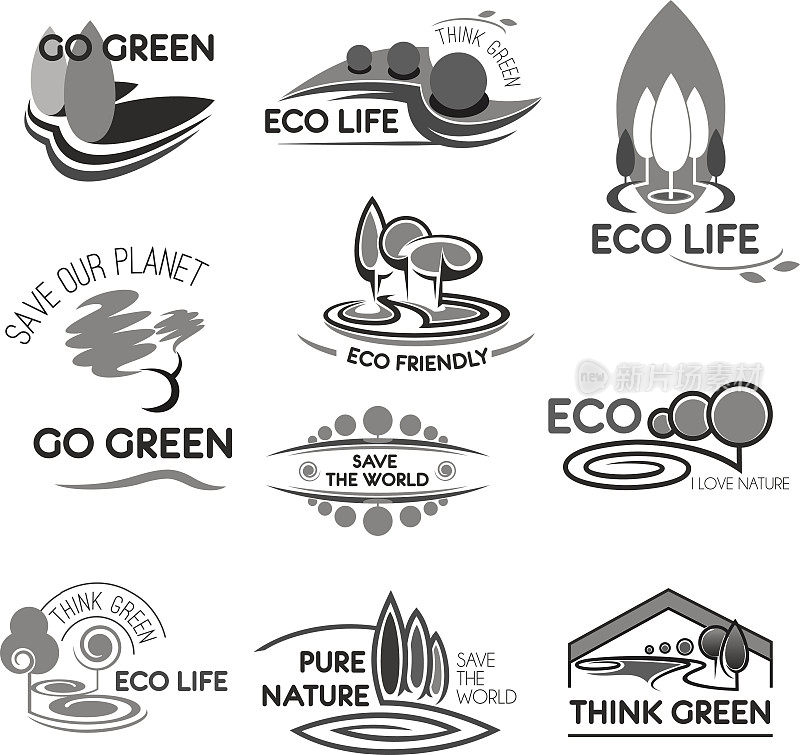 生态生活和绿色环境矢量图标