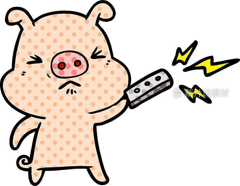 卡通脾气暴躁的猪用遥控器