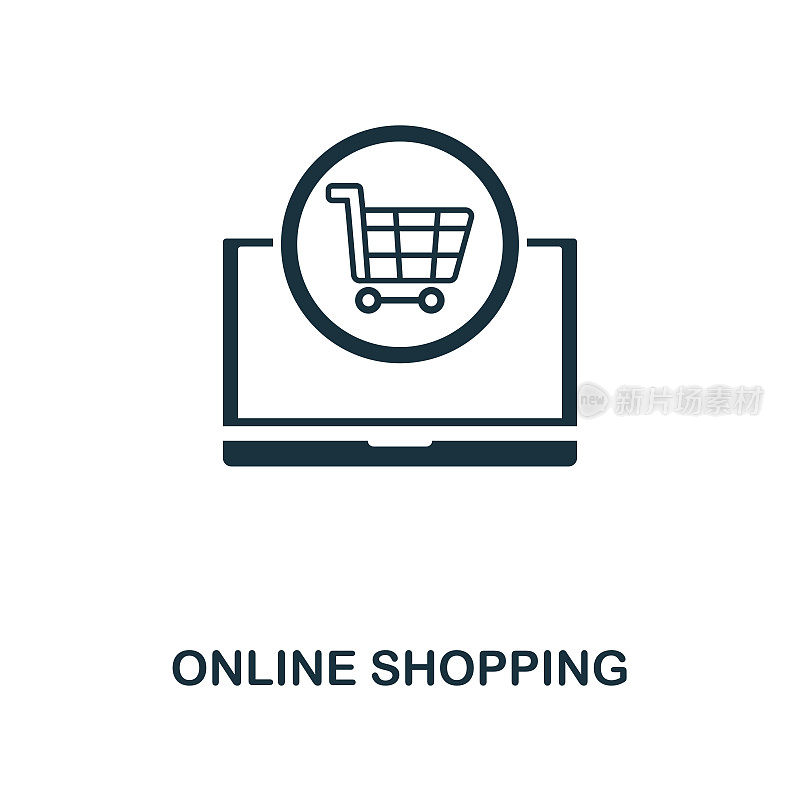 网上购物图标。来自电子商务图标集合的单色风格设计。UI。像素完美简单的象形图网上购物图标。网页设计，应用程序，软件，打印使用。
