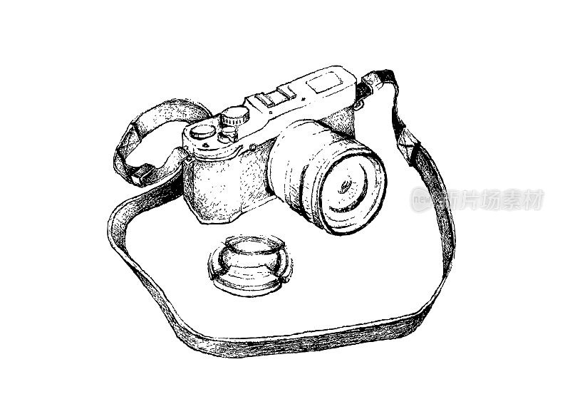 手绘的数码相机在白色的背景