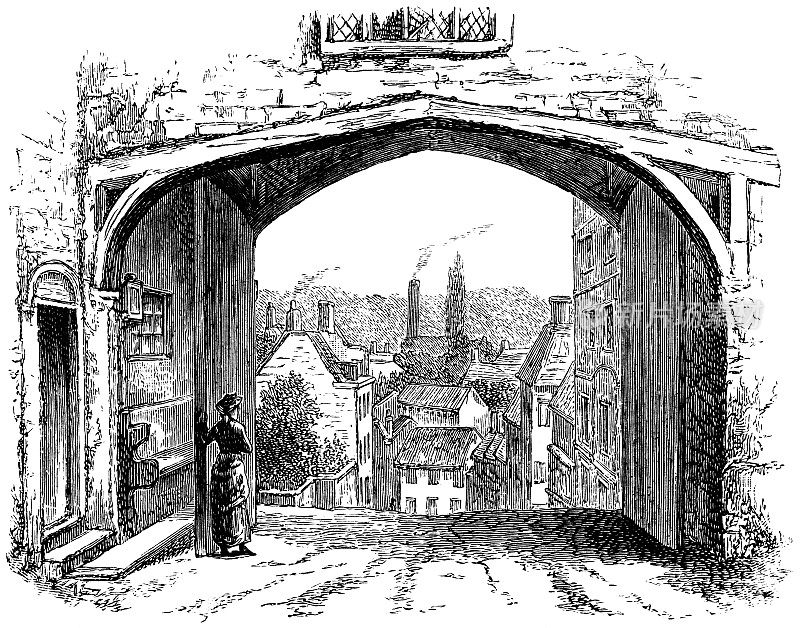 英国哈特菲尔德的哈特菲尔德房子的老门――19世纪