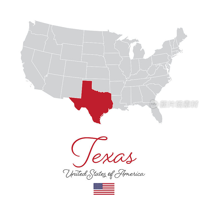 德克萨斯州在美国矢量地图插图