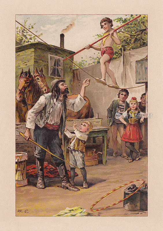 过去年轻的走钢丝者，色版画，1899年出版