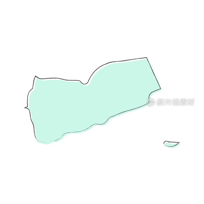 也门地图手绘在白色的背景-时尚的设计