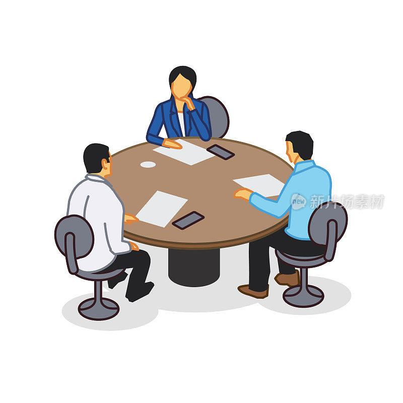 三个人在一个圆桌会议上开会