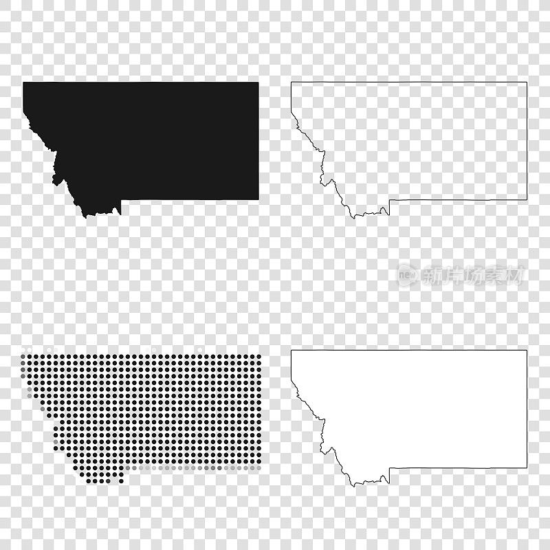 蒙大拿地图设计-黑色，轮廓，马赛克和白色