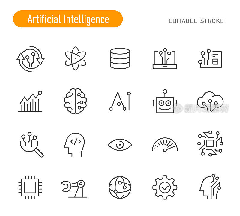 人工智能图标系列-可编辑的笔画
