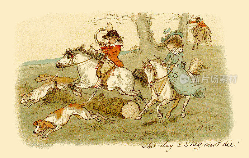 19世纪的孩子们在猎鹿
