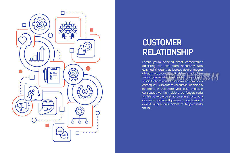 客户关系概念，用图标表示客户关系的矢量图