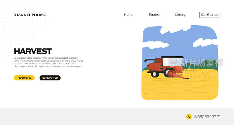 收获概念矢量插图登陆页面模板，网站横幅，广告和营销材料，在线广告，业务演示等。