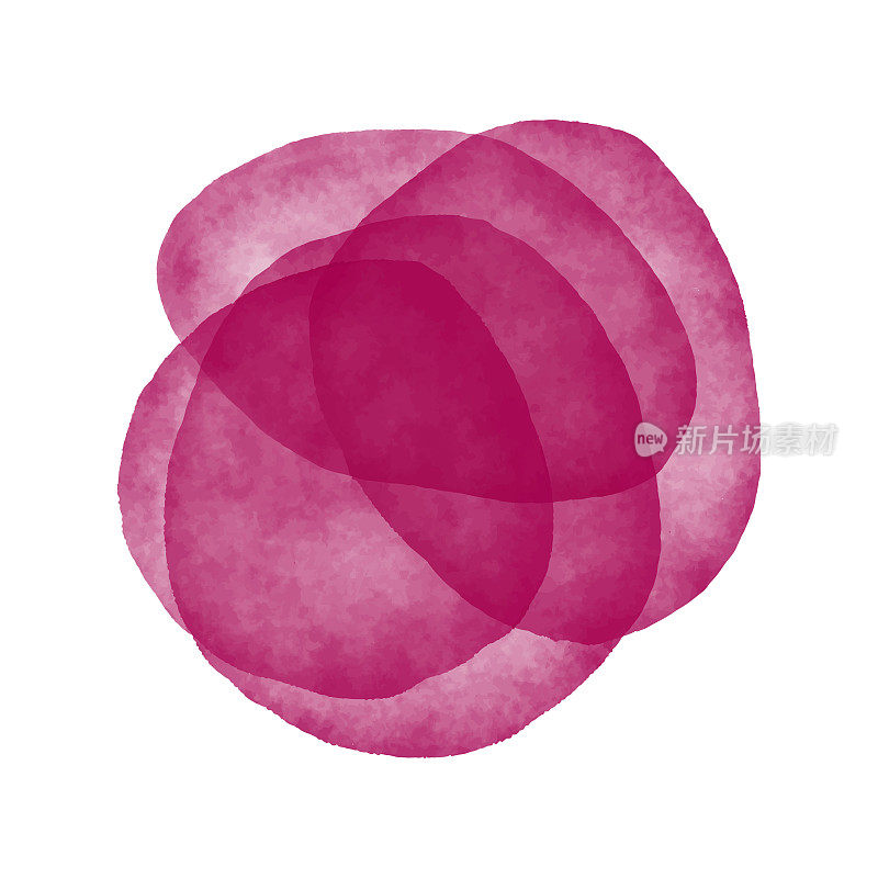 粉红色水彩圈飞溅孤立。水彩圆圈或斑点抽象背景。贺卡和标签的设计元素。水彩飞溅与多层半透明效果。