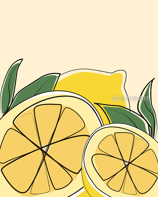 黄色背景上的新鲜柠檬。素食者的概念。矢量插图。平的风格。矢量贺卡为您的设计