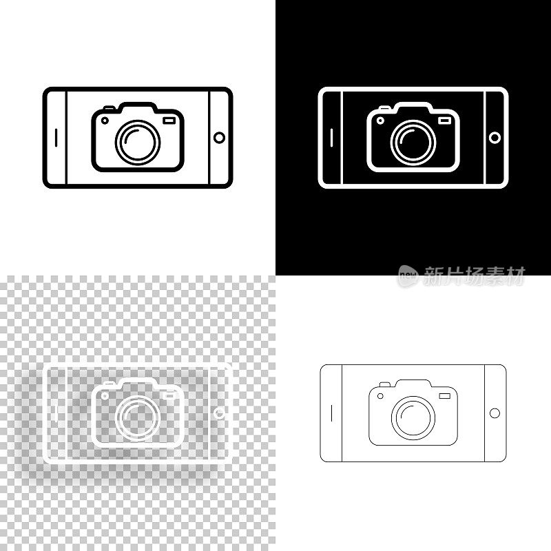 智能手机和相机。图标设计。空白，白色和黑色背景-线图标