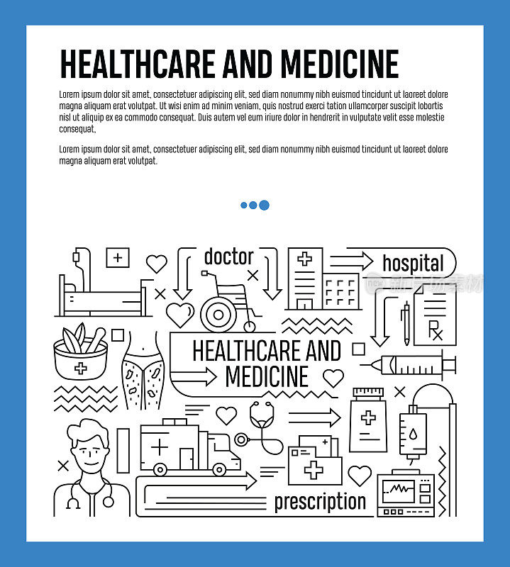 医疗保健和医药系列图标集和横幅设计。