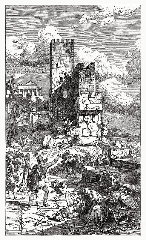 《从特洛伊出发》(希腊神话)，木刻，1881年出版