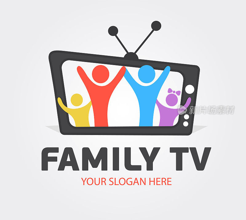 可爱的家庭媒体频道Logo模板。数字电视标识模板。媒体公司标志或电影制作工作室或视听工作室或在线媒体。电视公司。创意媒体电视。