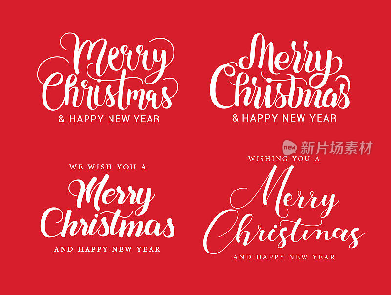 圣诞快乐排版向量集。圣诞快乐排版文字排版字体风格的圣诞假期书法收集。