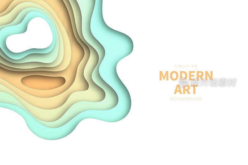 剪纸背景-橙色抽象波浪形状-时髦的3D设计