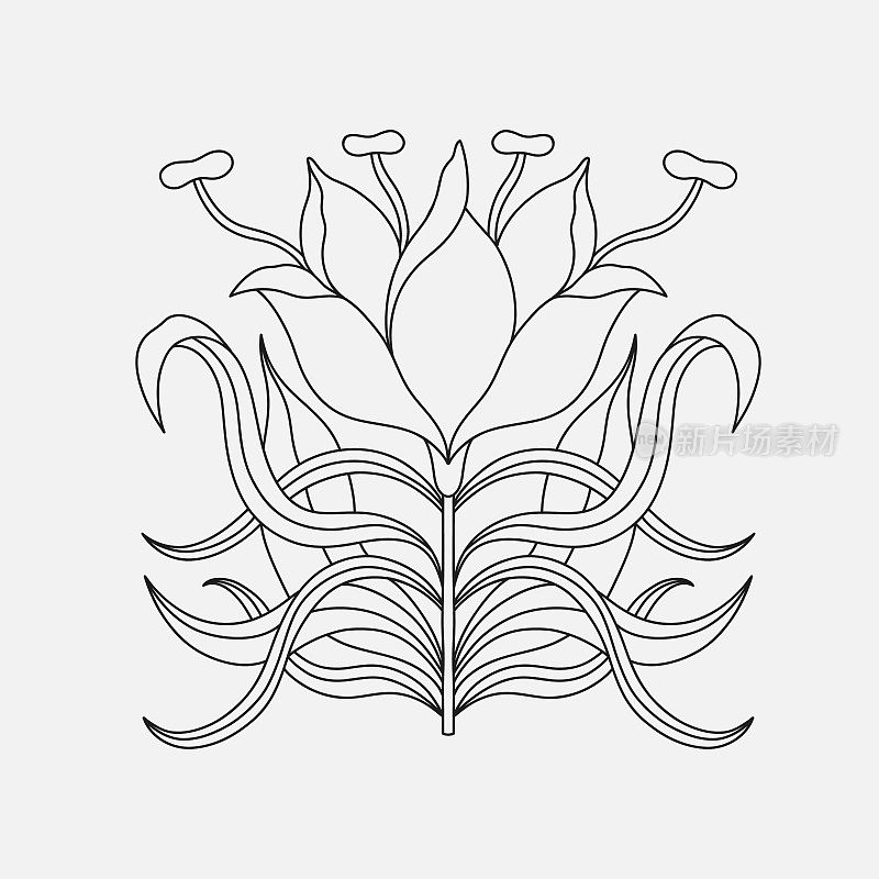 新艺术风格的花卉植物模板的基本元素。1920-1930年的复古设计。象征图案设计。
