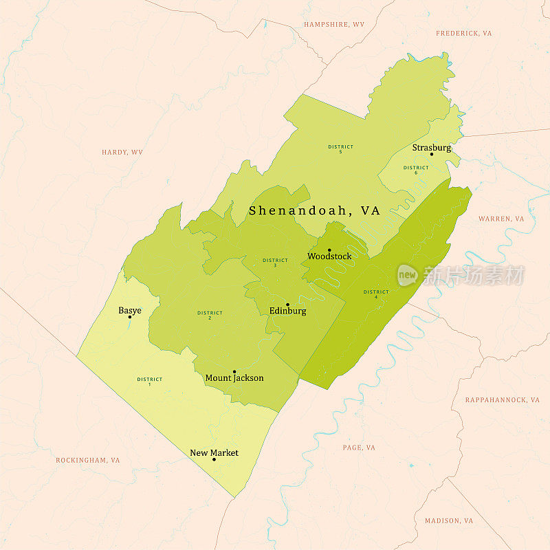 弗吉尼亚州谢南多厄县矢量图绿色