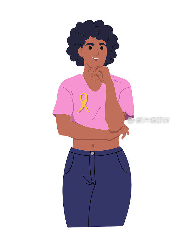 子宫内膜异位症意识丝带。一位非裔美国妇女，也是女性健康的象征。世界子宫内膜异位症宣传日。矢量平面插图。