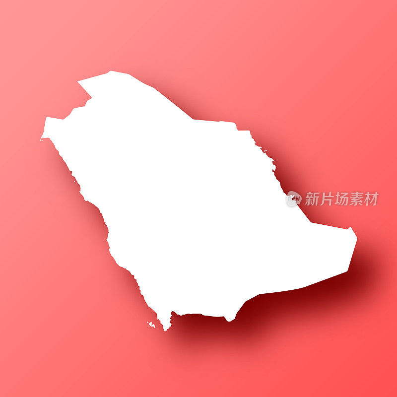 沙特阿拉伯地图红色背景和阴影