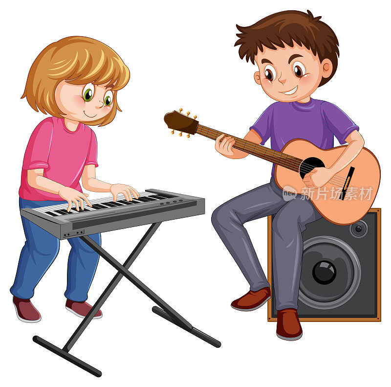 两个孩子在玩乐器