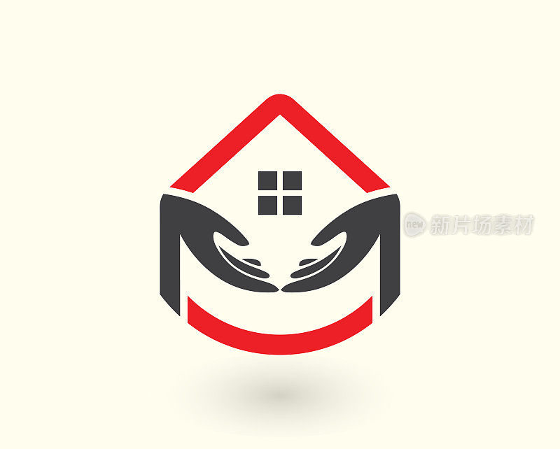 理想的家居标志设计，买卖元素与握手插图
