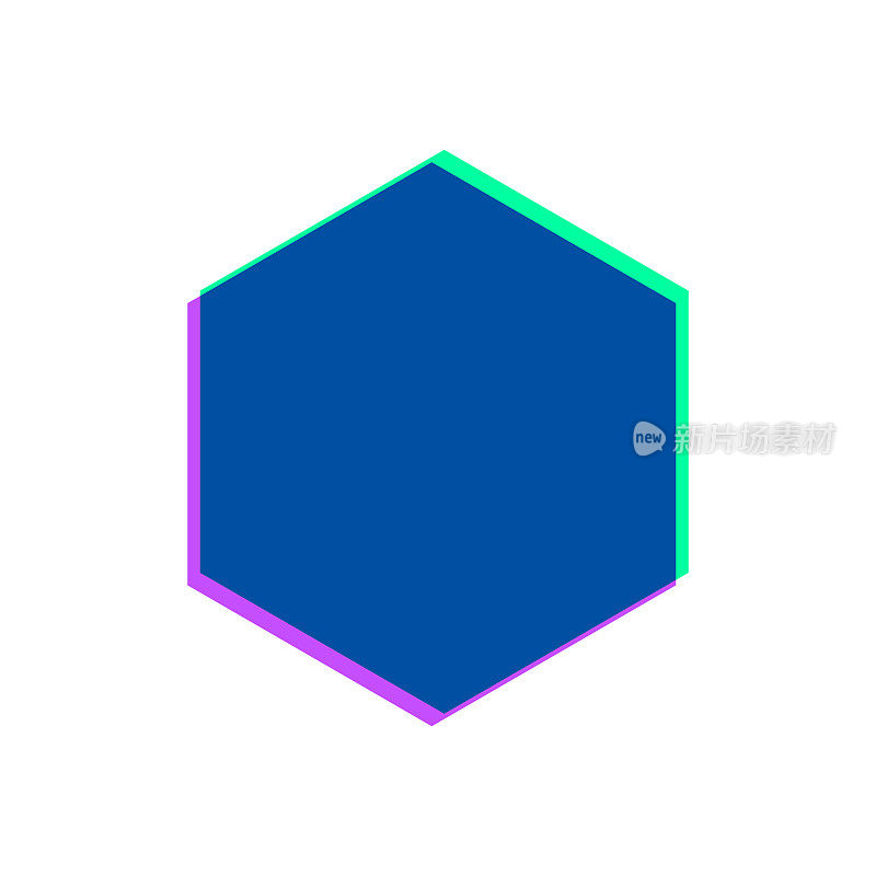 六边形。图标与两种颜色叠加在白色背景上
