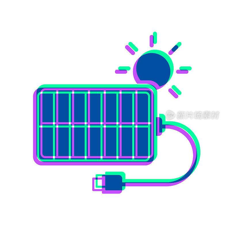 太阳能充电器。图标与两种颜色叠加在白色背景上