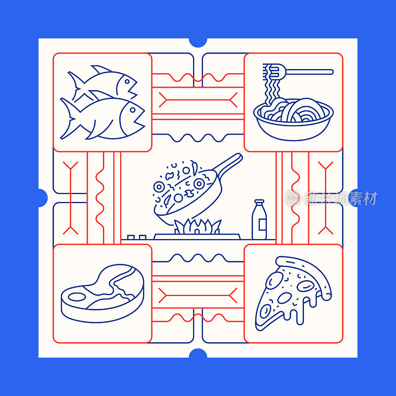 食品和饮料线图标集和横幅设计