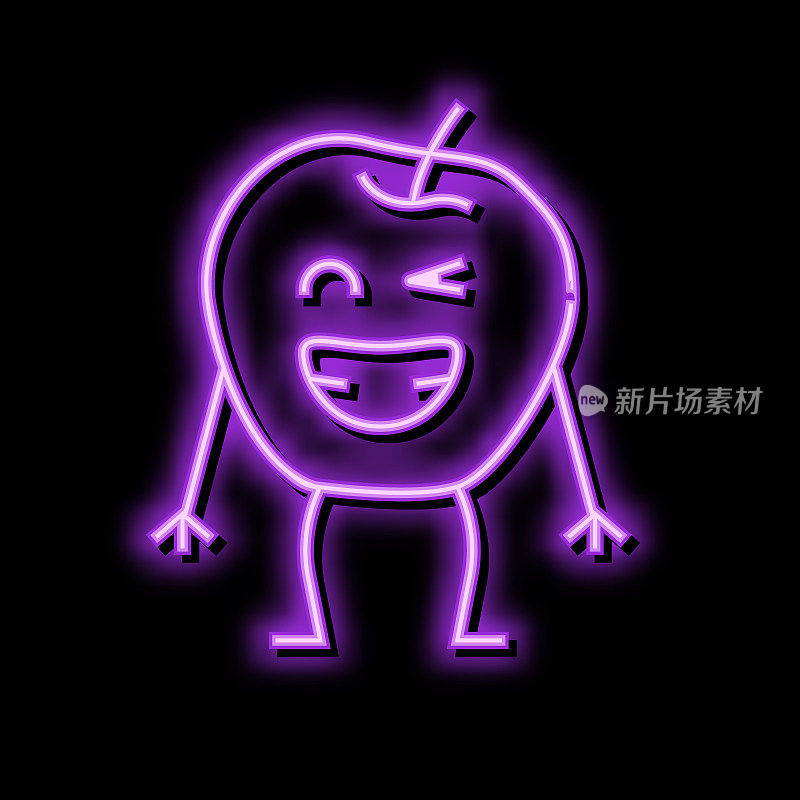 苹果水果字符霓虹灯发光图标插图