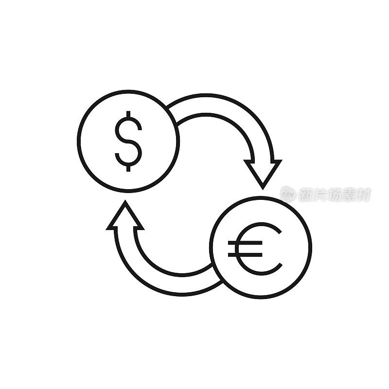 货币兑换线图标矢量插图。图标设计的标志，移动应用程序，网站，用户界面，用户体验，标志，符号。