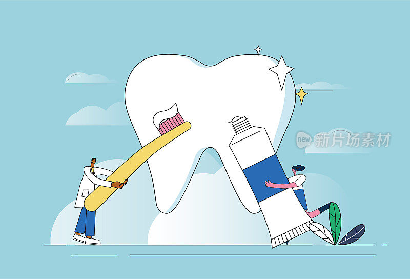 医生用牙刷刷牙。牙科保健概念图解。