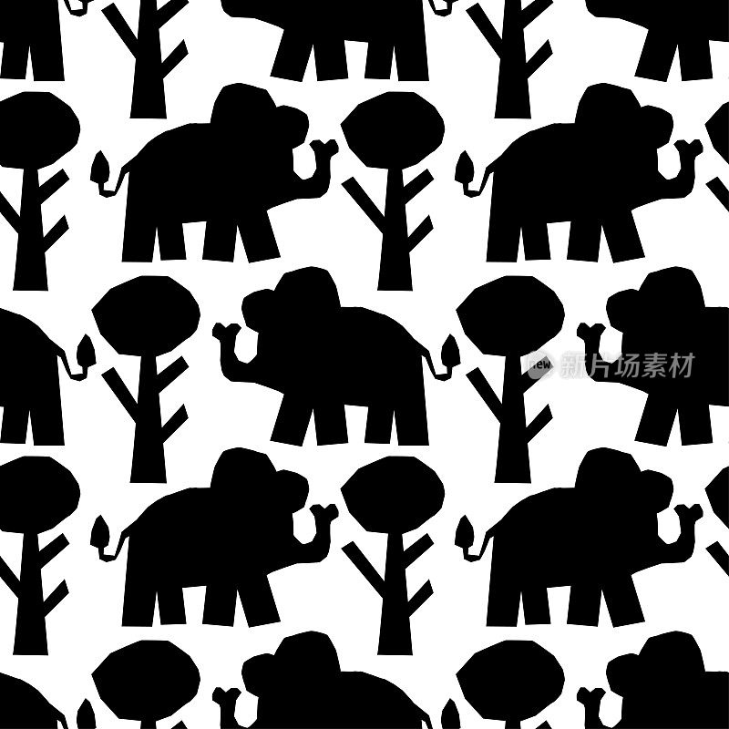 大象和树无缝图案