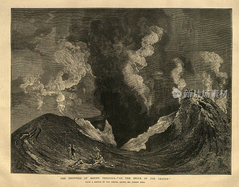 维苏威火山喷发，1872年，在火山口边缘，19世纪