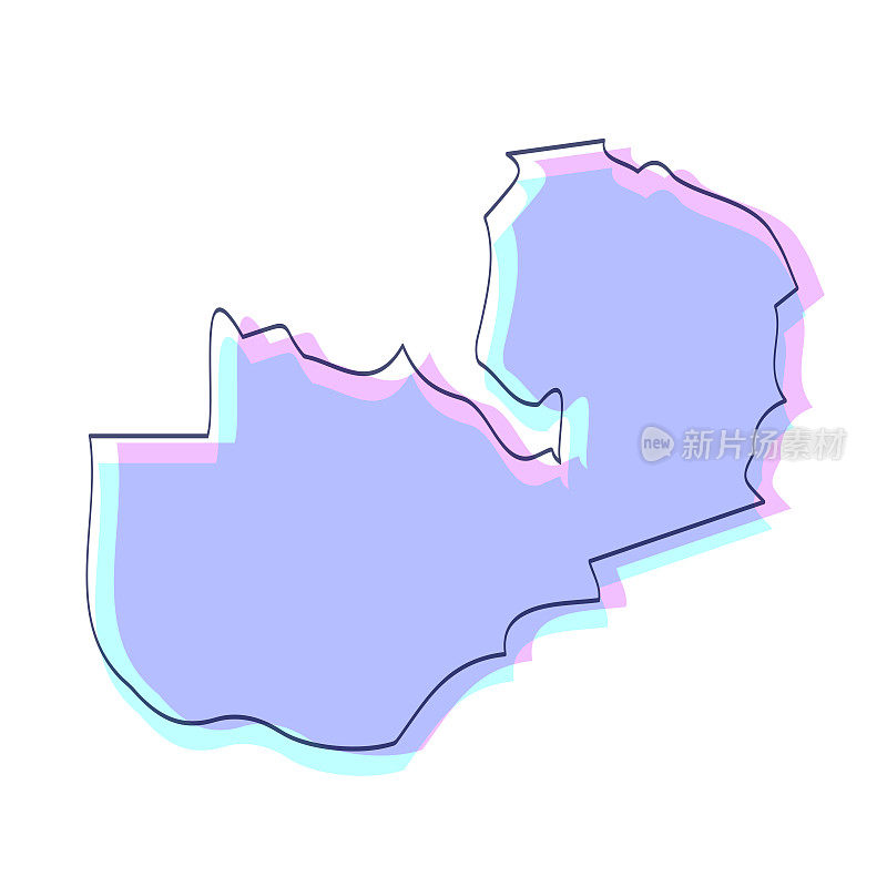赞比亚地图手绘-紫色与黑色轮廓-时尚的设计