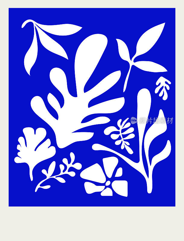 抽象蓝色艺术液体稀疏风格植物叶片图案海报背景