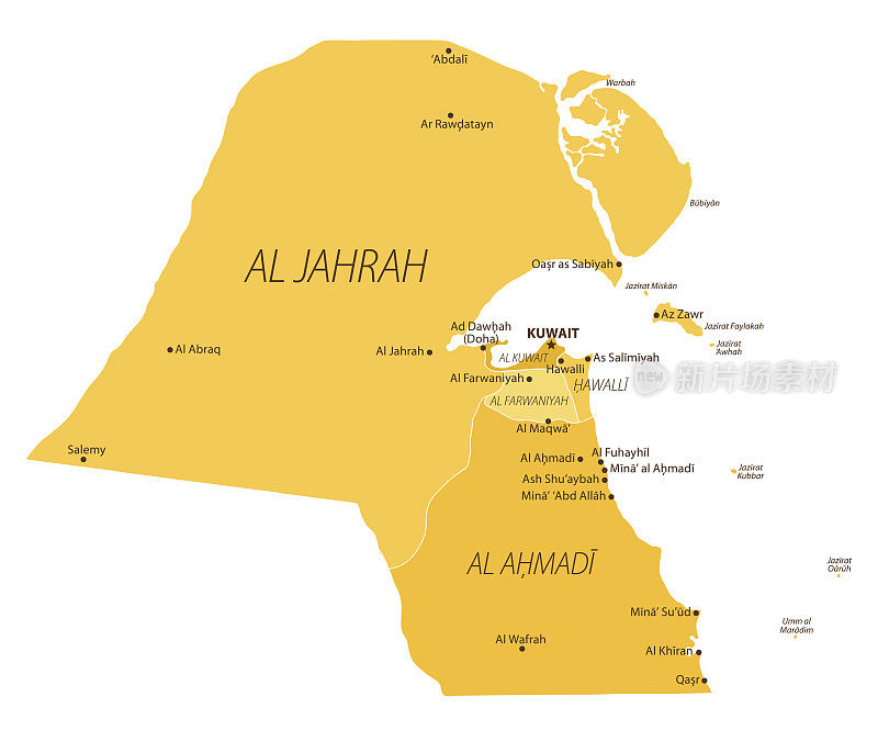 科威特的地图。科威特矢量彩色地图
